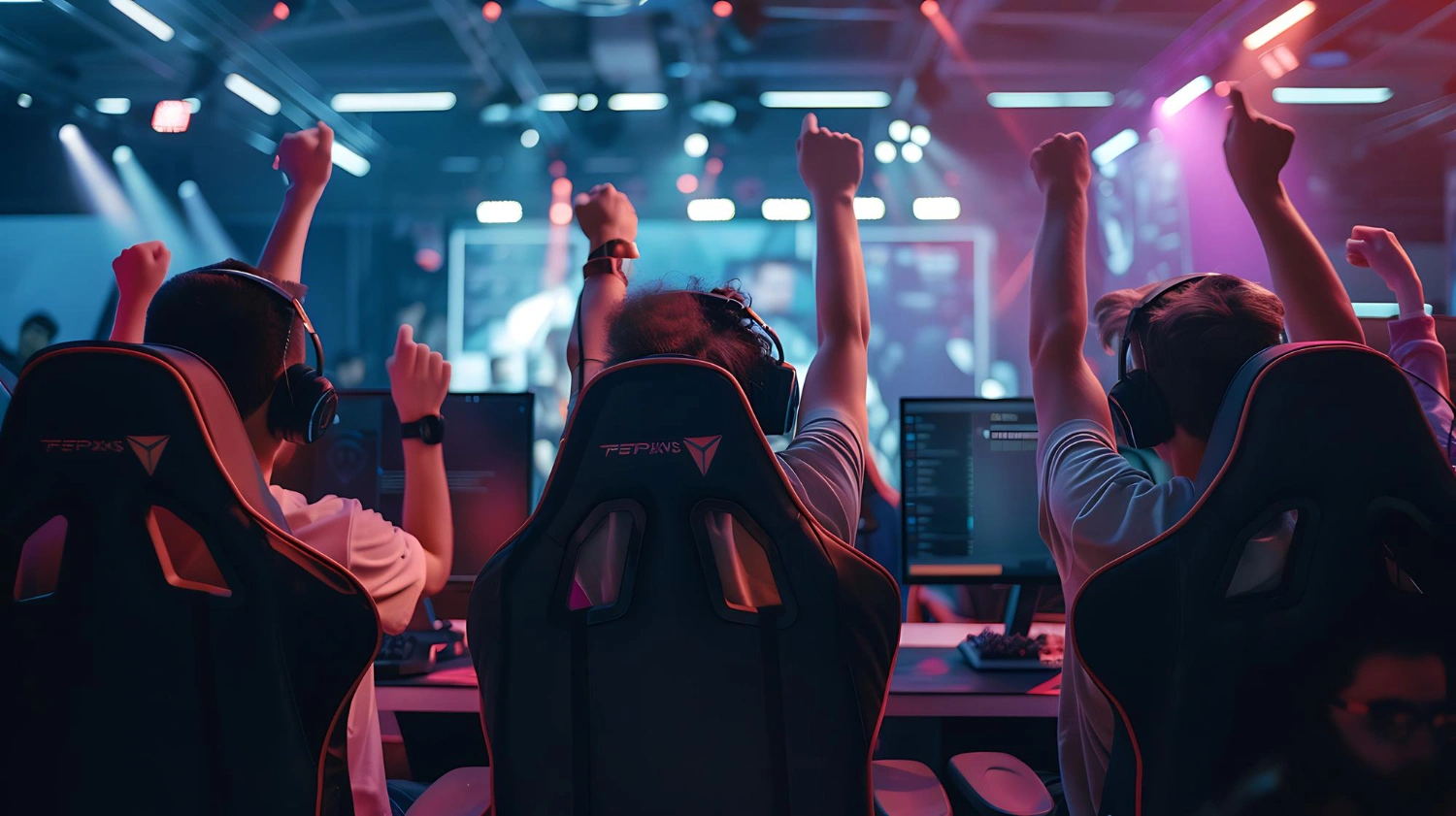 corporate esports tournament team cheering