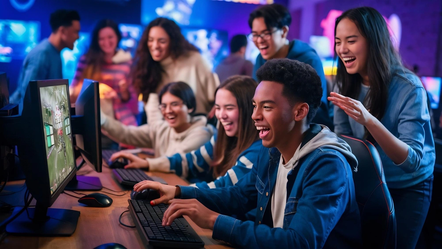 team registering on computers