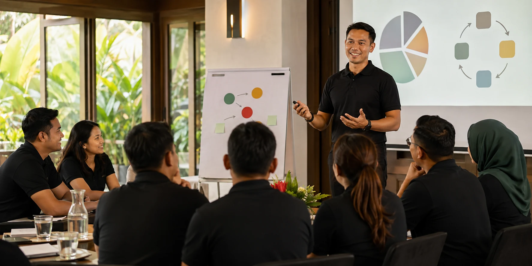 HRD-certified trainer leading a GenBijak corporate team-building workshop
